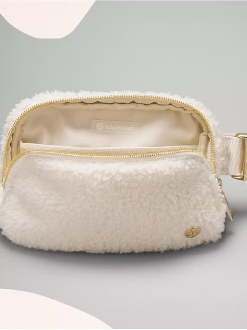 lululemon athletica Cream Sherpa Crossbody Belt Bag with Gold Hardware
